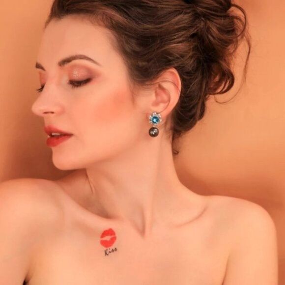 Blue Crystal Flower Pearl Vintage Silver Dangle Statement Earrings - Picture 2 of 12